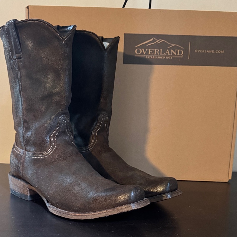 Overland “the Frank” suede snip toe cowboy boots